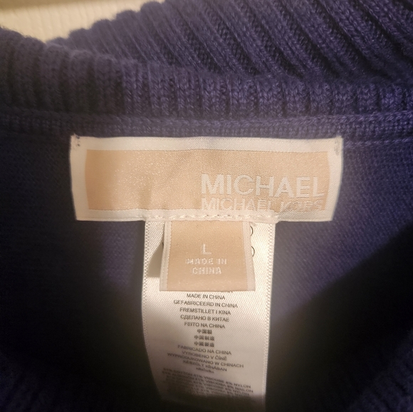 Michael Kors Short sleeve fringe cowl neck sweater Size Large Blue EUC - Picture 3 of 3